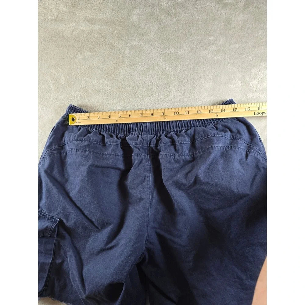 Vintage Nike Cargo Shorts Mens L Blue Raw Hem Elastic Waist Drawstring Y2K *Read